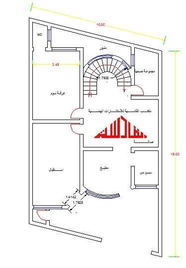 خريطة منزل 15×10 شكل القطعة متوازي اضلاع 